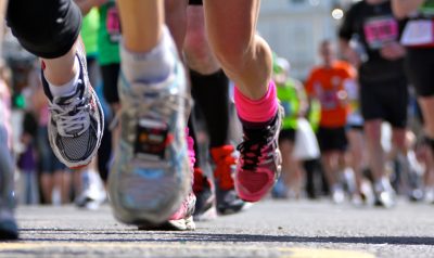 A group of people running